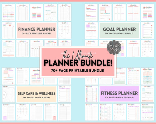 Ultimate PLANNER BUNDLE! Printable Goal Planner, Finances & Budget Planner, Fitness Planner, Self Care Journal, Life, Health | Pastel Rainbow