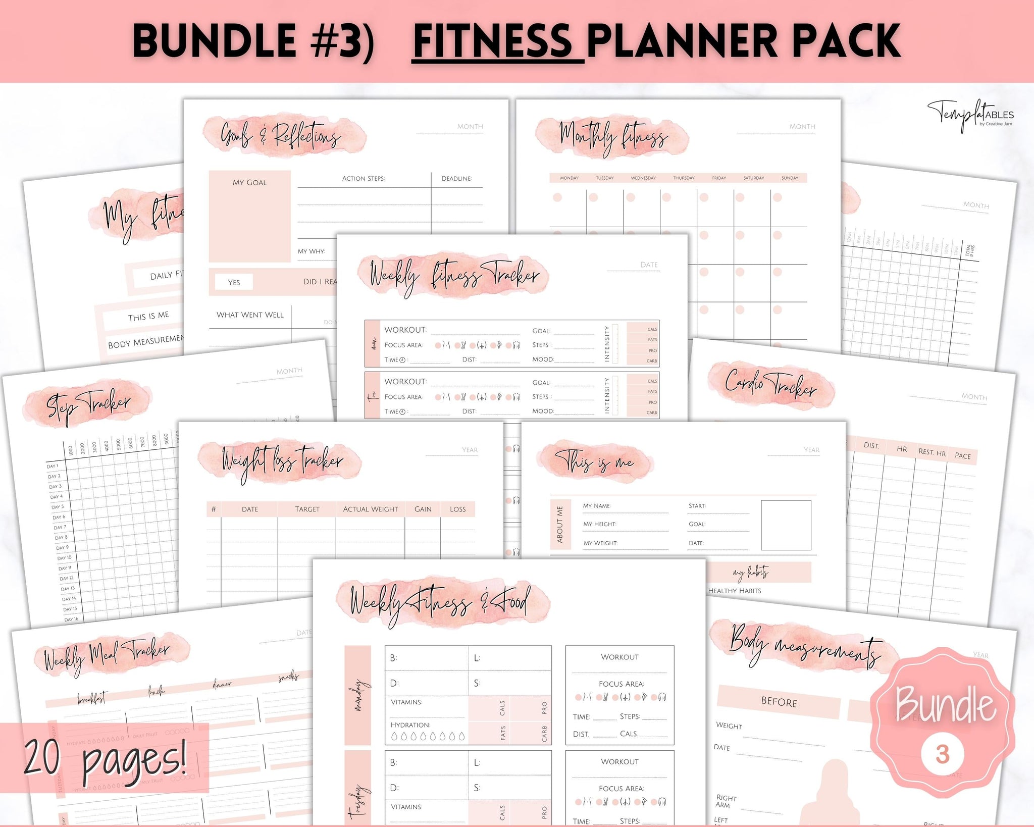 Fitness Planner Printable Bundle - Wellness Printables