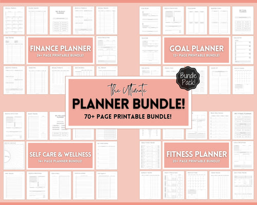 Ultimate PLANNER BUNDLE! Printable Goal Planner, Finances & Budget Planner, Fitness Planner, Self Care Journal, Life, Health | Pink