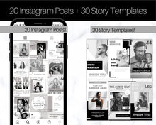 Load image into Gallery viewer, Ultimate PODCAST Launch Kit! BUNDLE - Podcast Planner, Instagram Template, Social Media Facebook Media, Content Strategy, Cover Art, Logo | Mono
