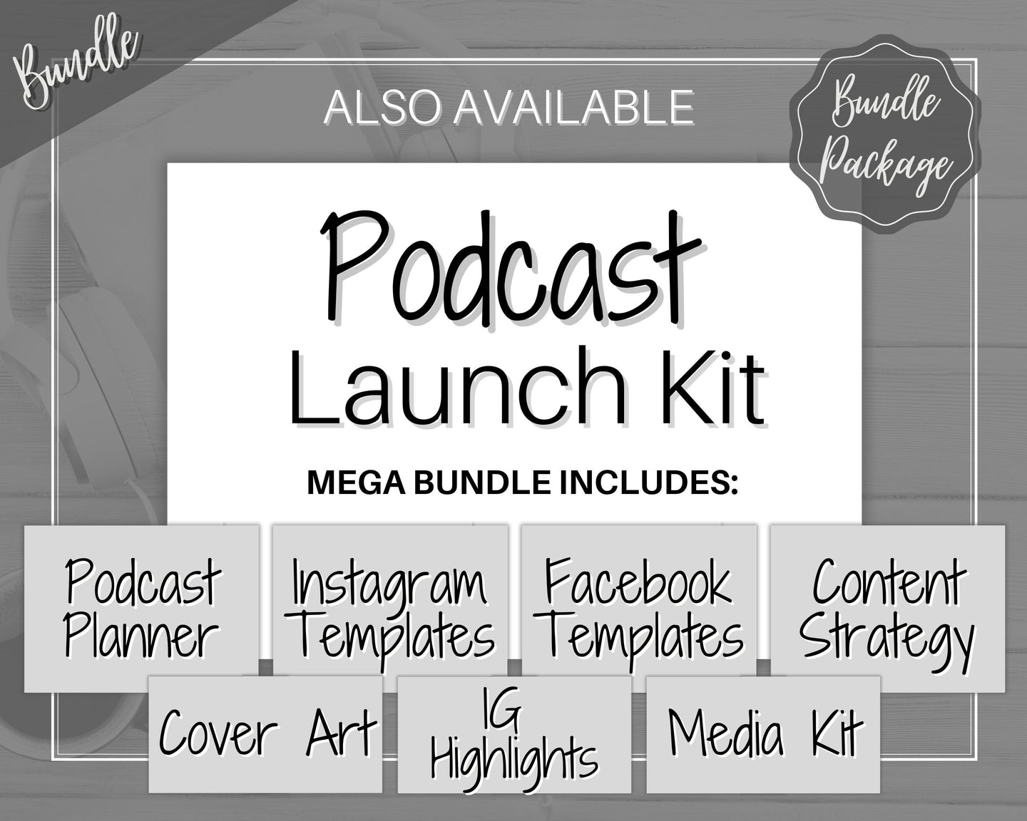 Ultimate PODCAST Launch Kit! BUNDLE - Podcast Planner, Instagram Template, Social Media Facebook Media, Content Strategy, Cover Art, Logo | Mono