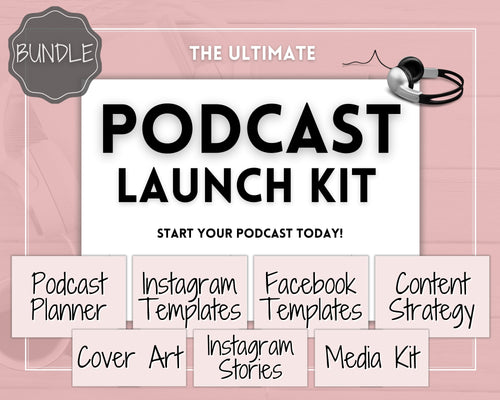 Ultimate PODCAST Launch Kit! BUNDLE - Podcast Planner, Instagram Template, Social Media Facebook Media, Content Strategy, Cover Art, Logo | Pink Vol 2