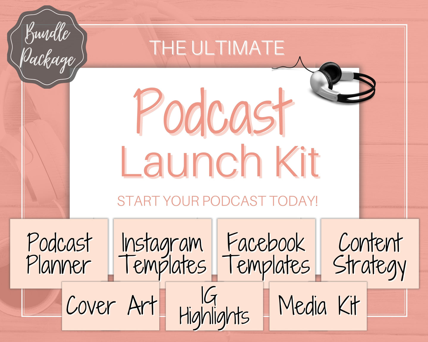 Ultimate PODCAST Launch Kit! BUNDLE - Podcast Planner, Instagram Template, Social Media Facebook Media, Content Strategy, Cover Art, Logo | Pink