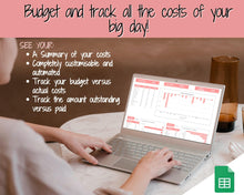 Load image into Gallery viewer, Ultimate Wedding Planner Budget Tracker, Track Wedding Expenses and Costs, Automated, Perfect tracker for Brides and Grooms | Google Sheets
