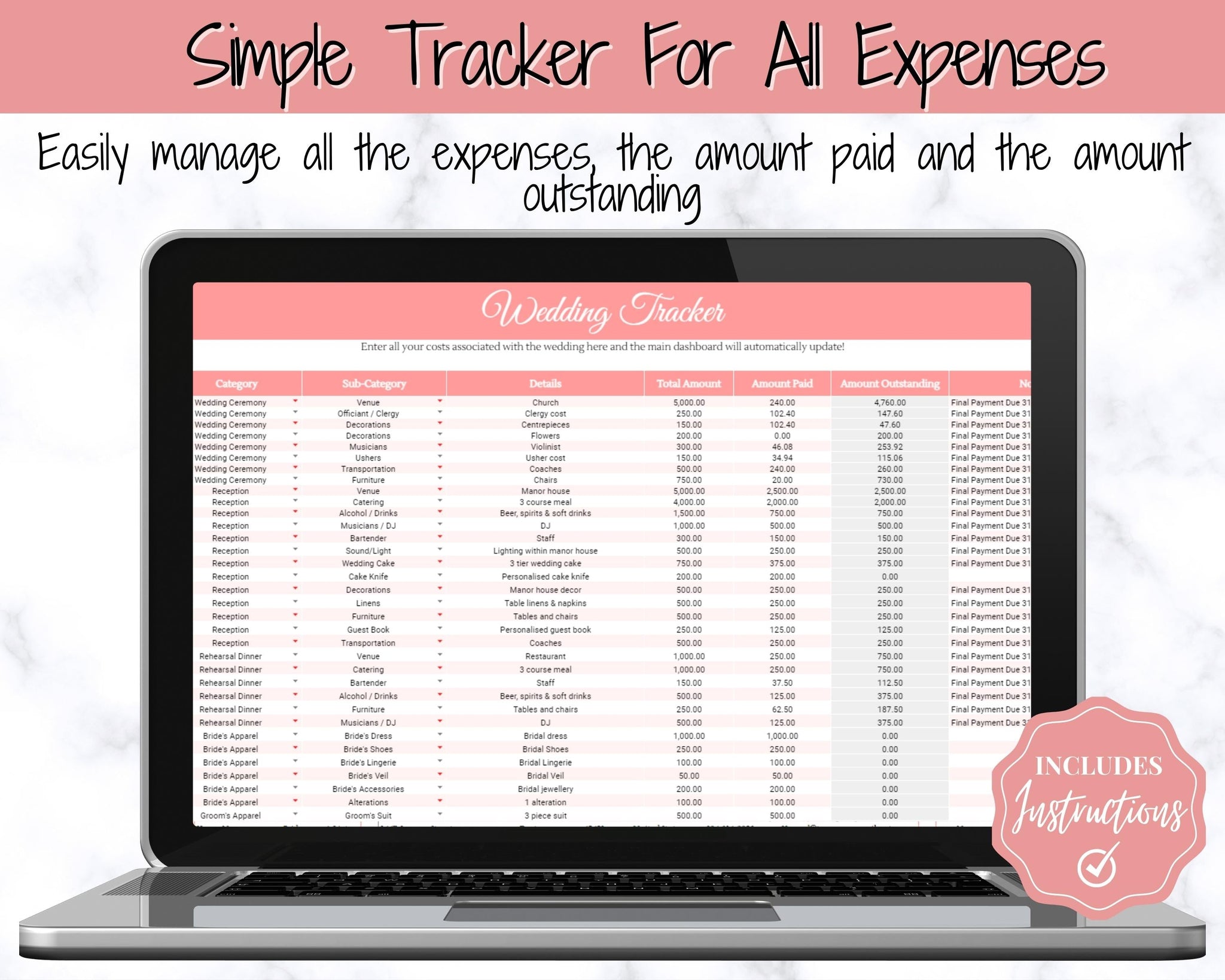 Ultimate Wedding Planner Budget Tracker for Bride Groom