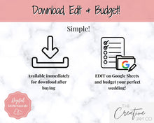 Load image into Gallery viewer, Ultimate Wedding Planner Budget Tracker, Track Wedding Expenses and Costs, Automated, Perfect tracker for Brides and Grooms | Google Sheets
