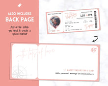 Load image into Gallery viewer, VALENTINE&#39;S Boarding Ticket Template, Valentine&#39;s Day Surprise Boarding Pass, Plane Ticket Vacation, Airline Flight Trip, Holiday Gift | Pink
