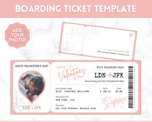 Load image into Gallery viewer, VALENTINE&#39;S Boarding Ticket Template, Valentine&#39;s Day Surprise Boarding Pass, Plane Ticket Vacation, Airline Flight Trip, Holiday Gift | Pink

