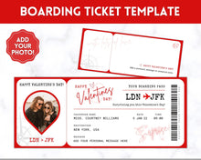 Load image into Gallery viewer, VALENTINE&#39;S Boarding Ticket Template, Valentine&#39;s Day Surprise Boarding Pass, Plane Ticket Vacation, Airline Flight Trip, Holiday Gift | Red

