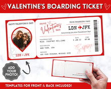 Load image into Gallery viewer, VALENTINE&#39;S Boarding Ticket Template, Valentine&#39;s Day Surprise Boarding Pass, Plane Ticket Vacation, Airline Flight Trip, Holiday Gift | Red
