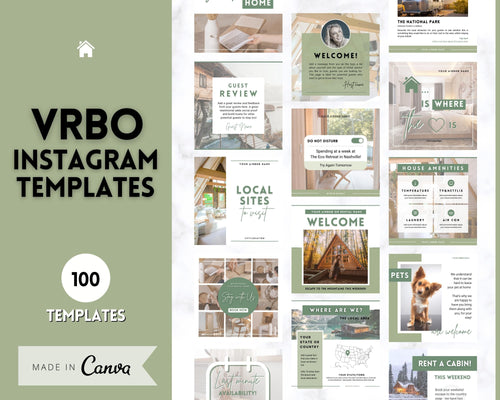 VRBO Template for Instagram! Editable Social Media Posts, Canva, Airbnb, Super host signs, Signage, Air bnb Vacation Rental, Welcome Book | Lovelo Green