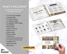 Load image into Gallery viewer, VRBO Welcome Book Template, Editable Canva Welcome Guide, Airbnb House manual, Superhost eBook, Host signs, Signage, Air bnb Vacation Rental | Landscape Mono
