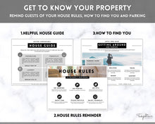 Load image into Gallery viewer, VRBO Welcome Book Template, Editable Canva Welcome Guide, Airbnb House manual, Superhost eBook, Host signs, Signage, Air bnb Vacation Rental | Landscape Mono
