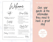 Load image into Gallery viewer, VRBO Welcome Sign Template, Wifi password Sign Printable, Airbnb Welcome Book, Host House Rules, Vacation Rental, Check Out, Air bnb Sign | Brit
