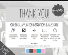 Load image into Gallery viewer, Vinyl Decal Thank You Business Card Instructions, BUNDLE Printable Decal Application Order Card, DIY Sticker Seller Packaging Label | Grey
