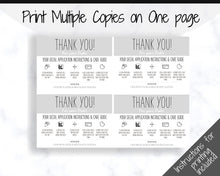 Load image into Gallery viewer, Vinyl Decal Thank You Business Card Instructions, BUNDLE Printable Decal Application Order Card, DIY Sticker Seller Packaging Label | Grey
