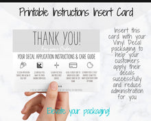 Load image into Gallery viewer, Vinyl Decal Thank You Business Card Instructions, BUNDLE Printable Decal Application Order Card, DIY Sticker Seller Packaging Label | Grey
