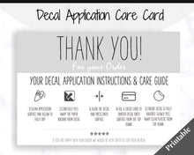 Load image into Gallery viewer, Vinyl Decal Thank You Business Card Instructions, BUNDLE Printable Decal Application Order Card, DIY Sticker Seller Packaging Label | Grey
