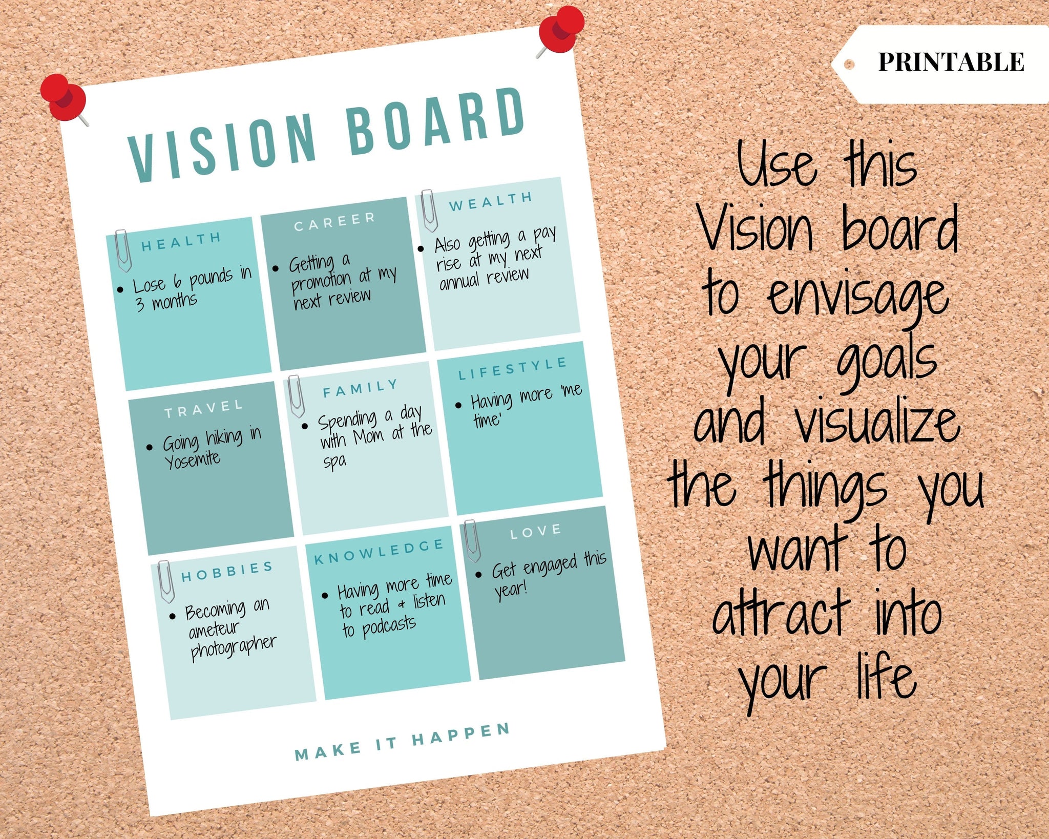 Vision Board Printable, Manifesting Digital Printables, Digital