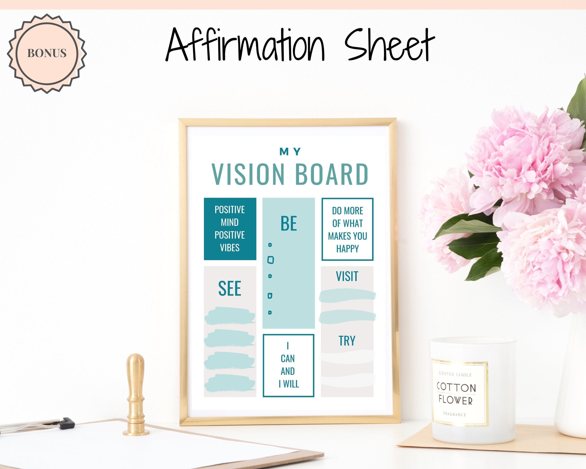 Printable Vision Board Kit, Vision Board Template, Digital Vision Board  Supplies, Law of Attraction 