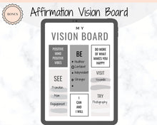 Load image into Gallery viewer, Vision Board Printables, Goal Planner Affirmation, Manifestation Law of Attraction Wall Art Poster, Digital Initiative Tracker, Positive Kit | Mono
