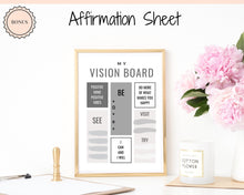 Load image into Gallery viewer, Vision Board Printables, Goal Planner Affirmation, Manifestation Law of Attraction Wall Art Poster, Digital Initiative Tracker, Positive Kit | Mono
