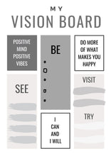 Load image into Gallery viewer, Vision Board Printables, Goal Planner Affirmation, Manifestation Law of Attraction Wall Art Poster, Digital Initiative Tracker, Positive Kit | Mono
