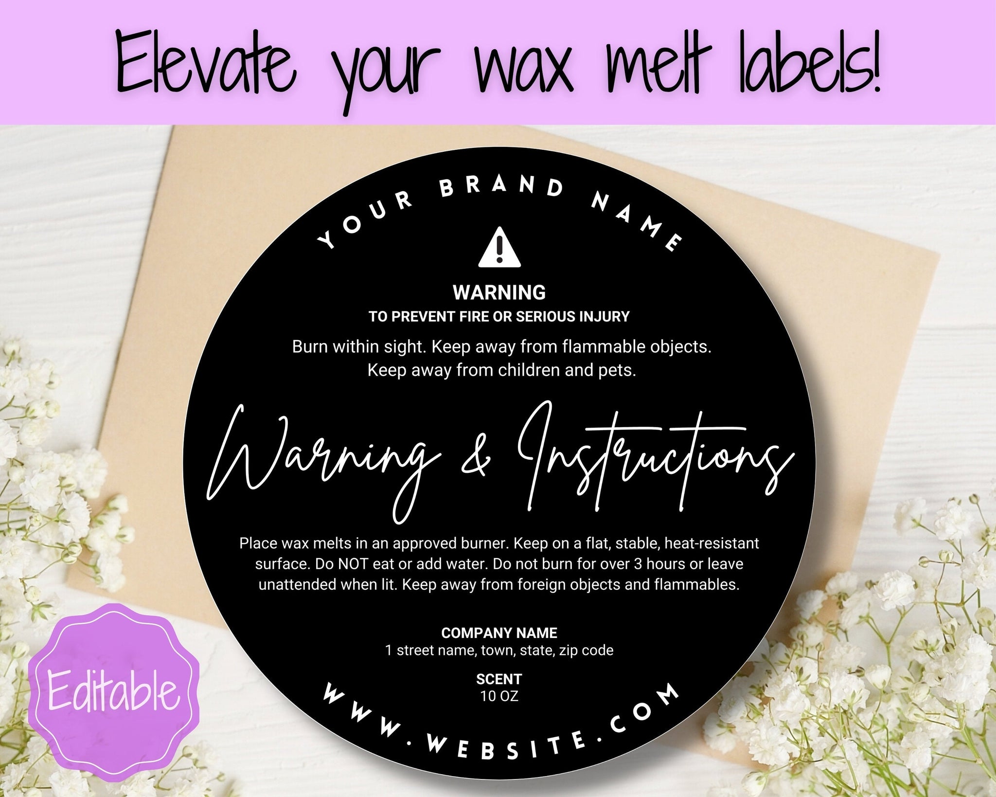  100 Wax Melt Warning Labels : Handmade Products