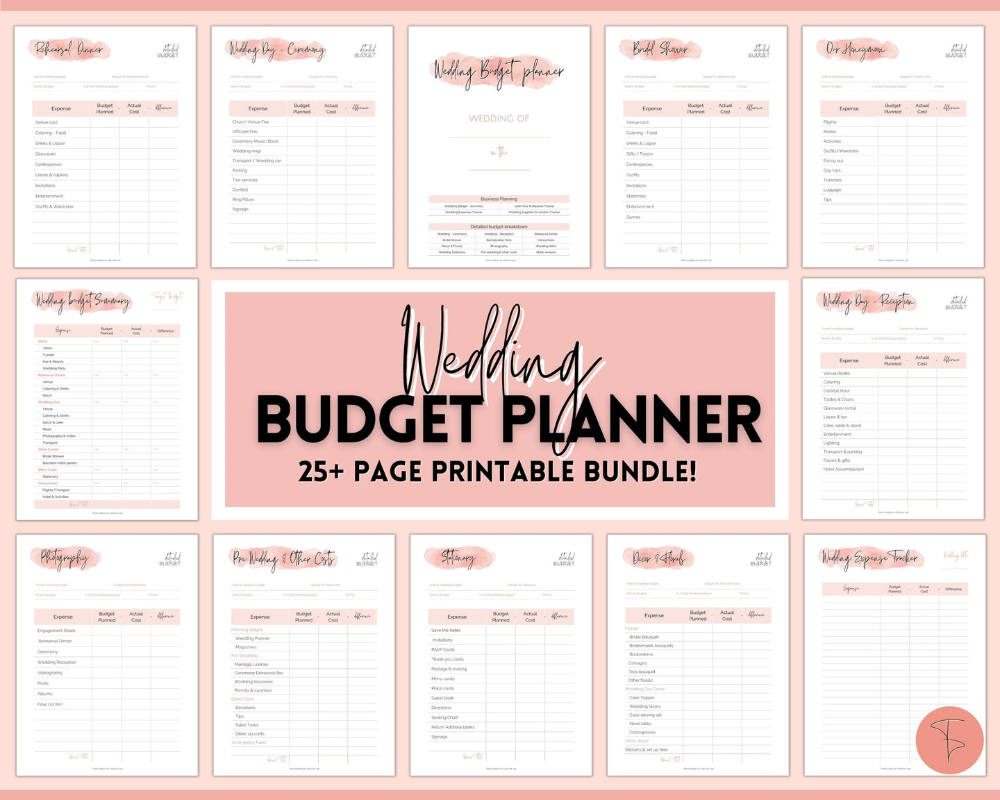Wedding BUDGET Planner Printable Bundle! Pink Wedding Planner Book, Wedding Checklist Tracker, Bridal Binder Kit, Budget Sheet, Timeline | PINK