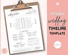Load image into Gallery viewer, Wedding Day Timeline Template, EDITABLE order of events, Wedding Timeline, Wedding Schedule, Wedding Day Timeline, wedding itinerary program | Mono Brit
