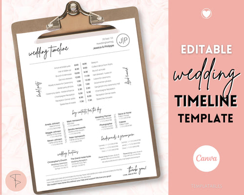 Wedding Day Timeline Template, EDITABLE order of events, Wedding Timeline, Wedding Schedule, Wedding Day Timeline, wedding itinerary program | Mono Brit
