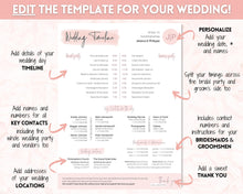 Load image into Gallery viewer, Wedding Day Timeline Template, EDITABLE order of events, Wedding Timeline, Wedding Schedule, Wedding Day Timeline, wedding itinerary program | Pink Handwritten

