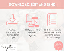 Load image into Gallery viewer, Wedding Day Timeline Template, EDITABLE order of events, Wedding Timeline, Wedding Schedule, Wedding Day Timeline, wedding itinerary program | Pink Lux
