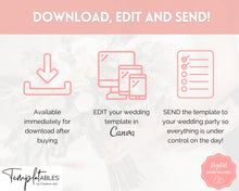 Load image into Gallery viewer, Wedding Day Timeline Template, EDITABLE order of events, Wedding Timeline, Wedding Schedule, Wedding Day Timeline, wedding itinerary program | Pink Lux
