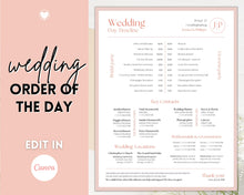 Load image into Gallery viewer, Wedding Day Timeline Template, EDITABLE order of events, Wedding Timeline, Wedding Schedule, Wedding Day Timeline, wedding itinerary program | Pink Lux
