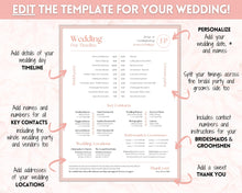 Load image into Gallery viewer, Wedding Day Timeline Template, EDITABLE order of events, Wedding Timeline, Wedding Schedule, Wedding Day Timeline, wedding itinerary program | Pink Lux
