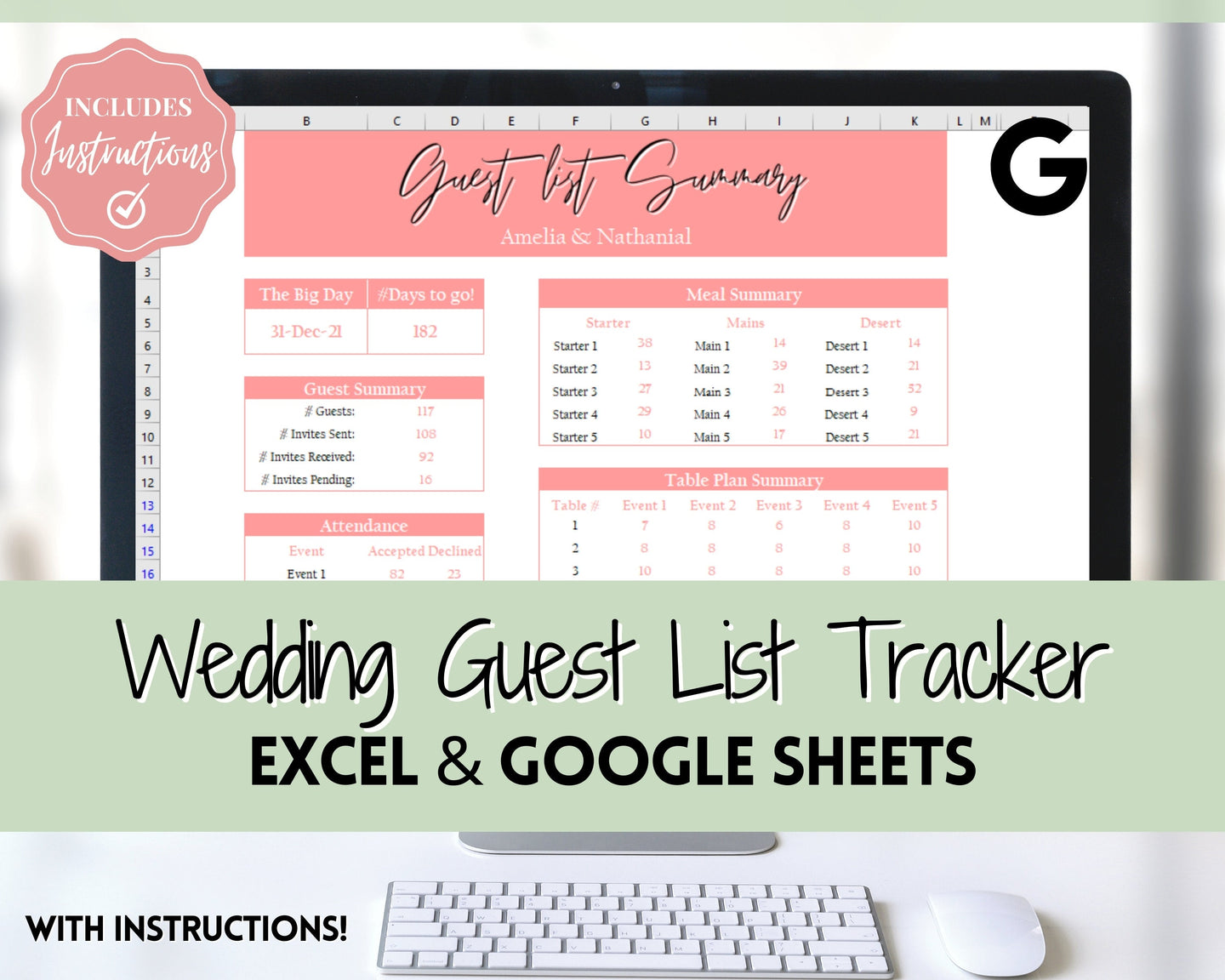 Wedding Guest List Planner Spreadsheet! Guest List Tracker, Google Sheets & Excel, Guest RSVP, Dietary Meal Planner, Table Plan, Gift, Event