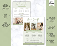 Load image into Gallery viewer, Wedding Photography Pricing Template, Price List, Photo Session Pricing Guide, CANVA, minis, Photographer business marketing, TWO Page Ad | Green
