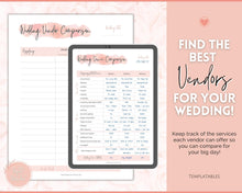 Load image into Gallery viewer, Wedding Vendor Comparison Template, Vendor List, Venue Comparison, Vendor Checklist, Wedding Planner, Printable Supplier Tracker | Pink
