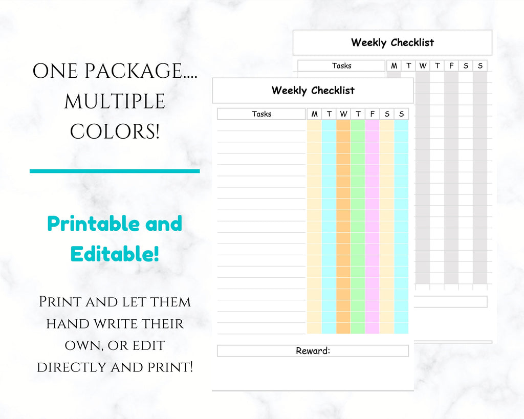 Chilkdrens Weekly CHECKLIST | EDITABLE Colorful Chore Chart for Kids
