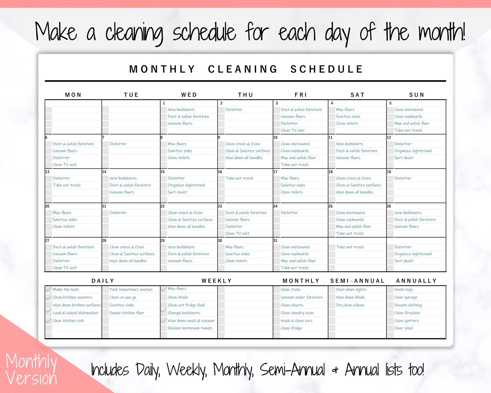 Weekly Cleaning Checklist | EDITABLE Cleaning Schedule Planner