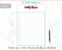 Load image into Gallery viewer, Weekly Hourly Planner Undated Printable. Editable To Do list Notebook, Weekly Kit, Productivity Planner Pad, Goal Student Planner A5 Inserts - Style 1

