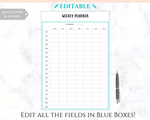 Load image into Gallery viewer, Weekly Hourly Planner Undated Printable. Editable To Do list Notebook, Weekly Kit, Productivity Planner Pad, Goal Student Planner A5 Inserts - Style 2
