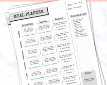 Load image into Gallery viewer, Weekly Meal Planner Printable, Food Diary, Meal Tracker, Food Journal, Menu Plan &amp; Prep, BONUS Grocery List! Diet, Fitness, Health | Mono
