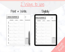 Load image into Gallery viewer, Weekly Meal Planner Printable, Food Diary, Meal Tracker, Food Journal, Menu Plan &amp; Prep, BONUS Grocery List! Diet, Fitness, Health | Mono
