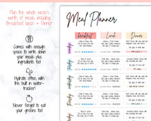 Load image into Gallery viewer, Weekly Meal Planner Printable, Food Diary, Meal Tracker, Food Journal, Menu Plan &amp; Prep, BONUS Grocery List! Diet, Fitness, Health | Pastel Rainbow
