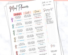 Load image into Gallery viewer, Weekly Meal Planner Printable, Food Diary, Meal Tracker, Food Journal, Menu Plan &amp; Prep, BONUS Grocery List! Diet, Fitness, Health | Pastel Rainbow

