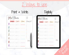 Load image into Gallery viewer, Weekly Meal Planner Printable, Food Diary, Meal Tracker, Food Journal, Menu Plan &amp; Prep, BONUS Grocery List! Diet, Fitness, Health | Pastel Rainbow
