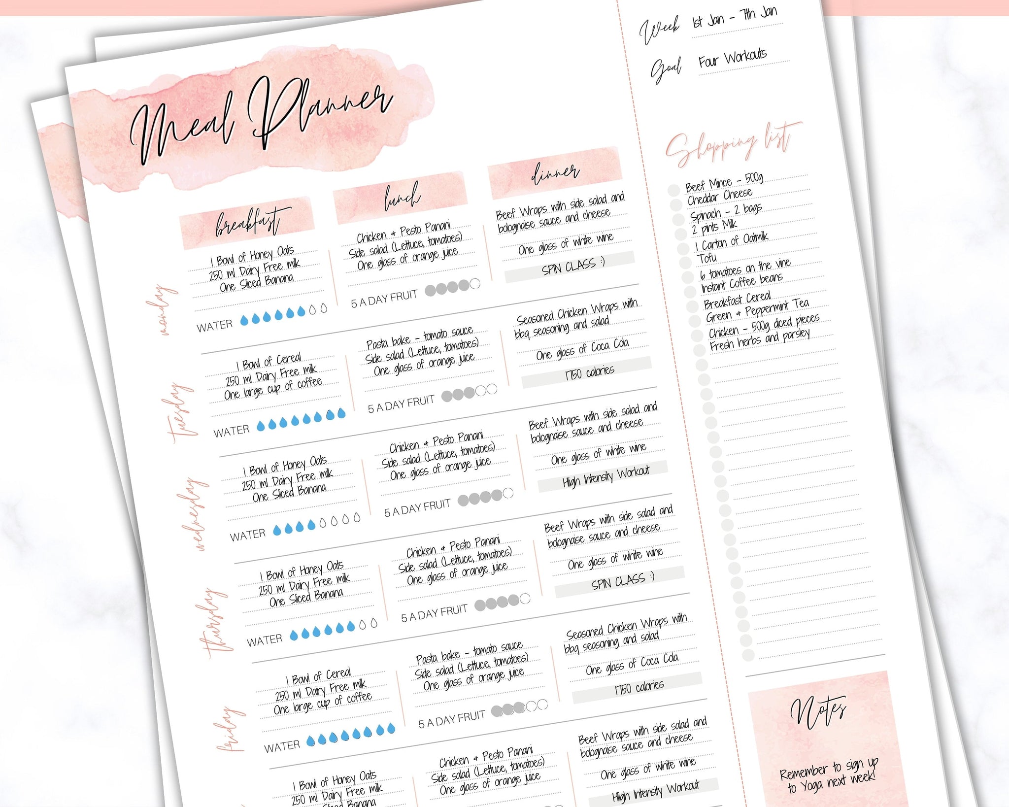 Weekly Meal Planner Printable Bundle | Food Diary - Watercolor