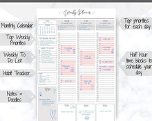 Load image into Gallery viewer, Weekly Planner Printable, Hourly Planner, Week on 2 pages WO2P, Weekly Schedule, Undated Planner, 2022 Weekly Organizer, To Do List - Mono Scrawl
